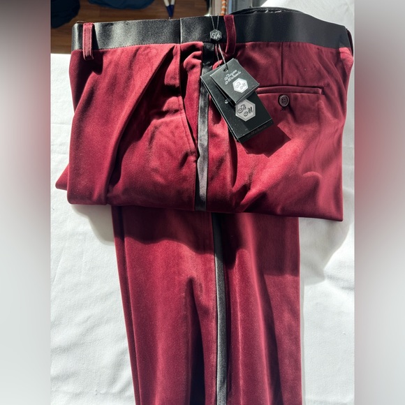 New Bryan Michaels Red Velvet Tuxedo Dress Pants - Picture 3 of 5